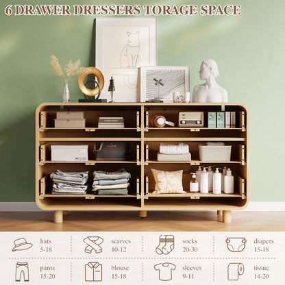 Satifur 6-Drawer Dresser, Wide Chest of Drawers Storage Organizer, Wooden Cabinet with Anti-Tip Safety for Living Room, Bedroom