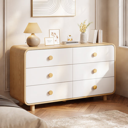 Satifur 6-Drawer Dresser, Wide Chest of Drawers Storage Organizer, Wooden Cabinet with Anti-Tip Safety for Living Room, Bedroom