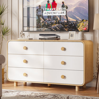 Satifur 6-Drawer Dresser, Wide Chest of Drawers Storage Organizer, Wooden Cabinet with Anti-Tip Safety for Living Room, Bedroom