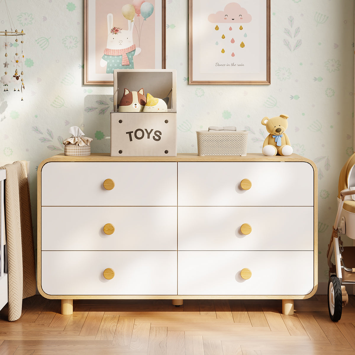 Satifur 6-Drawer Dresser, Wide Chest of Drawers Storage Organizer, Wooden Cabinet with Anti-Tip Safety for Living Room, Bedroom