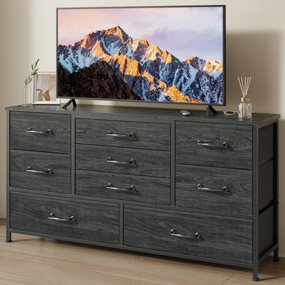 Tydimor TV Stand for TVs up to 55", Home Entertainment Center with 9 Drawers, Media Console for Living Room, Black Oak