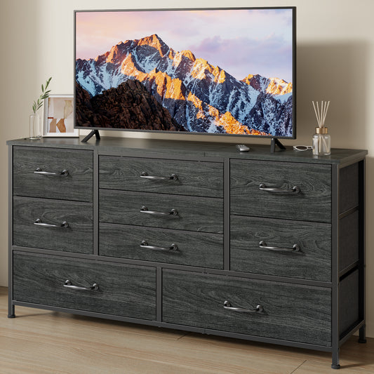 Tydimor TV Stand for TVs up to 55", Home Entertainment Center with 9 Drawers, Media Console for Living Room, Black Oak