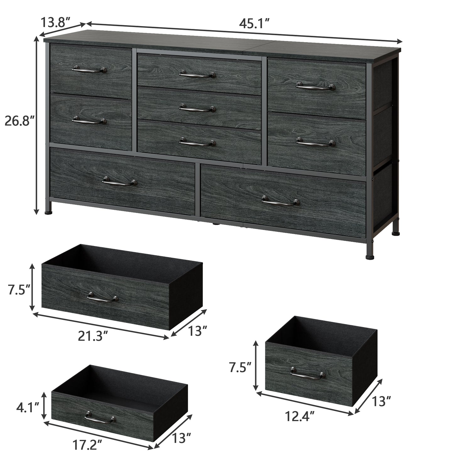 Tydimor TV Stand for TVs up to 55", Home Entertainment Center with 9 Drawers, Media Console for Living Room, Black Oak
