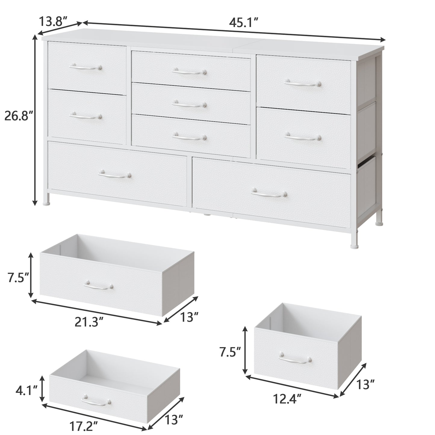 Tydimor TV Stand for TVs up to 55", Home Entertainment Center with 9 Drawers, Media Console for Living Room, White