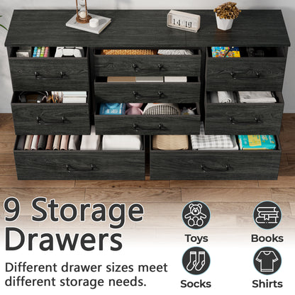 Tydimor TV Stand for TVs up to 55", Home Entertainment Center with 9 Drawers, Media Console for Living Room, Black Oak