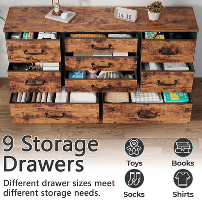 Tydimor TV Stand for TVs up to 55", Home Entertainment Center with 9 Drawers, Media Console for Living Room, Rustic Brown