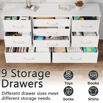 Tydimor TV Stand for TVs up to 55", Home Entertainment Center with 9 Drawers, Media Console for Living Room, White