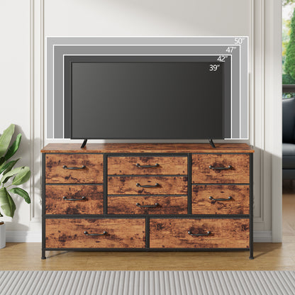 Tydimor TV Stand for TVs up to 55", Home Entertainment Center with 9 Drawers, Media Console for Living Room, Rustic Brown
