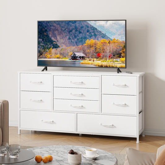 Tydimor TV Stand for TVs up to 55", Home Entertainment Center with 9 Drawers, Media Console for Living Room, White