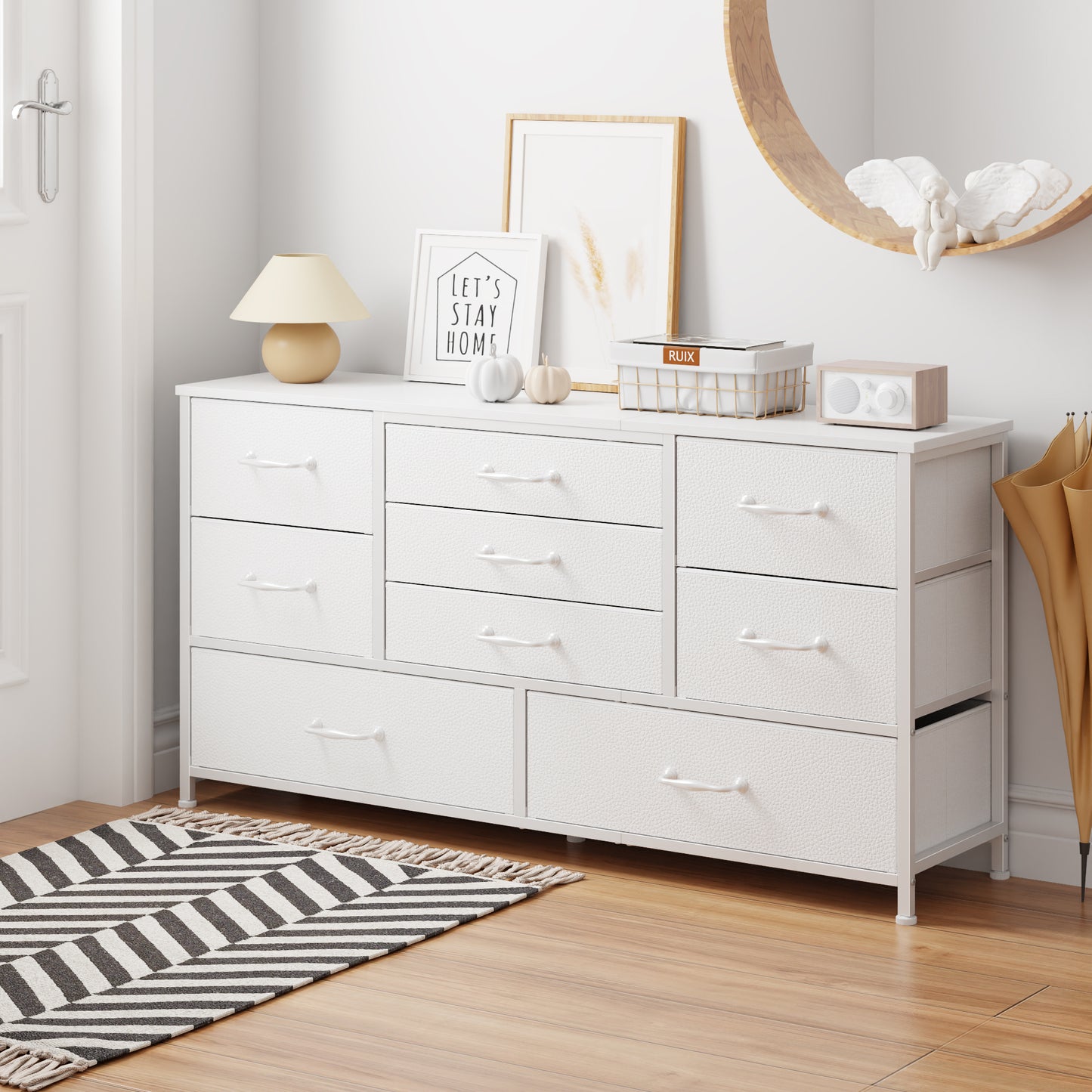 Tydimor TV Stand for TVs up to 55", Home Entertainment Center with 9 Drawers, Media Console for Living Room, White