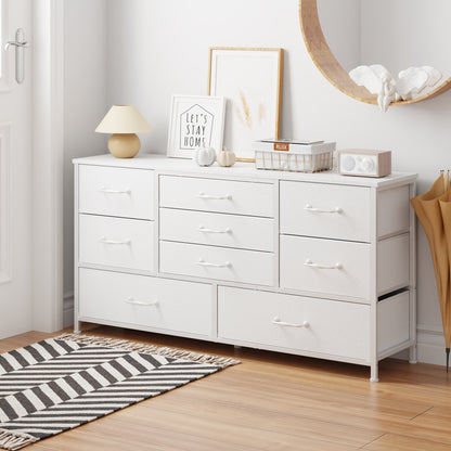 Tydimor TV Stand for TVs up to 55", Home Entertainment Center with 9 Drawers, Media Console for Living Room, White