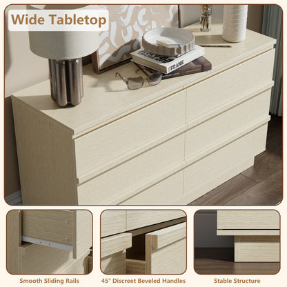 Satifur 6-Drawer Dresser, 47.2 Inch Wide Beech Wood TV Stand & Storage Cabinet for Living Room Bedroom