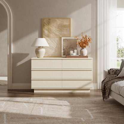 Tydimor 6 Drawer Dresser, 47" Wide Chest of Drawers with Beveled Handles, Wood Grain Storage Cabinet & TV Stand, Light Oak