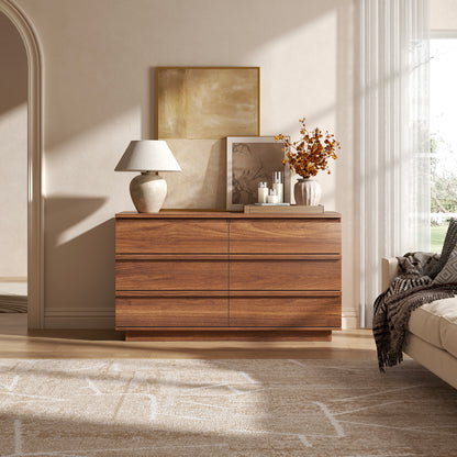 Satifur Modern 6 Drawer Dresser for Bedroom, Wide Wooden Chest of Drawers, TV Stand Dresser for TV up to 55", Storage Organizer Cabinet, Walnut