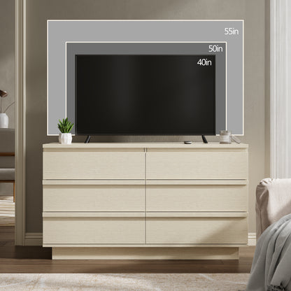 Satifur 6-Drawer Dresser, 47.2 Inch Wide Beech Wood TV Stand & Storage Cabinet for Living Room Bedroom
