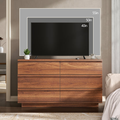 Satifur Modern 6 Drawer Dresser for Bedroom, Wide Wooden Chest of Drawers, TV Stand Dresser for TV up to 55", Storage Organizer Cabinet, Walnut