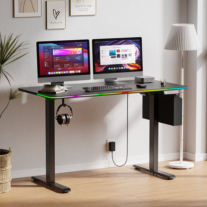 Satifur Electric Standing Desk 47.24" x 23.62", Ergonomic Computer Desk with Memory Preset, Height Adjustable Sit Stand Desk with Hooks & Storage, Black