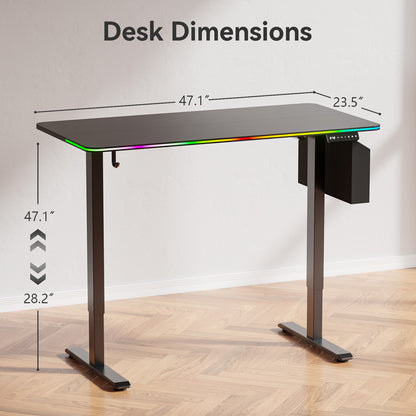 Satifur Electric Standing Desk 47.24" x 23.62", Ergonomic Computer Desk with Memory Preset, Height Adjustable Sit Stand Desk with Hooks & Storage, Black