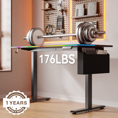 Satifur Electric Standing Desk 47.24" x 23.62", Ergonomic Computer Desk with Memory Preset, Height Adjustable Sit Stand Desk with Hooks & Storage, Black