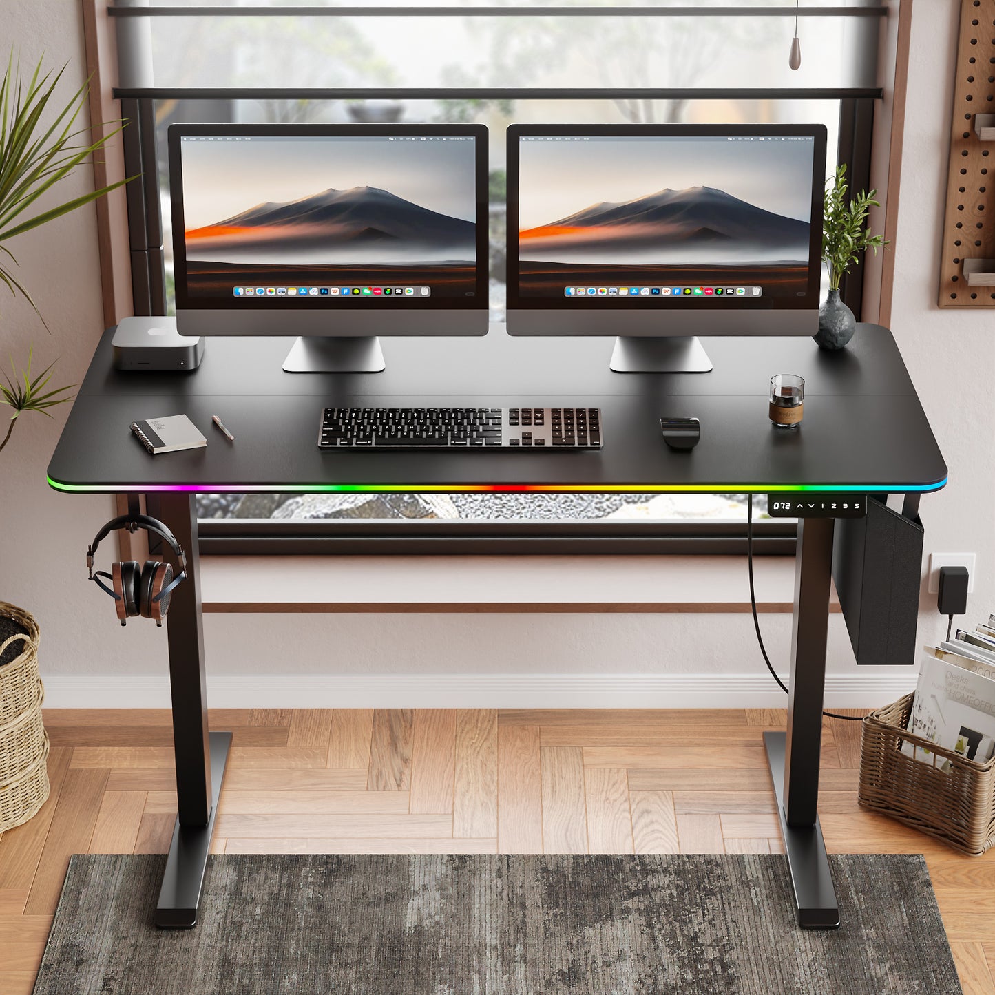 Satifur Electric Standing Desk 47.24" x 23.62", Ergonomic Computer Desk with Memory Preset, Height Adjustable Sit Stand Desk with Hooks & Storage, Black