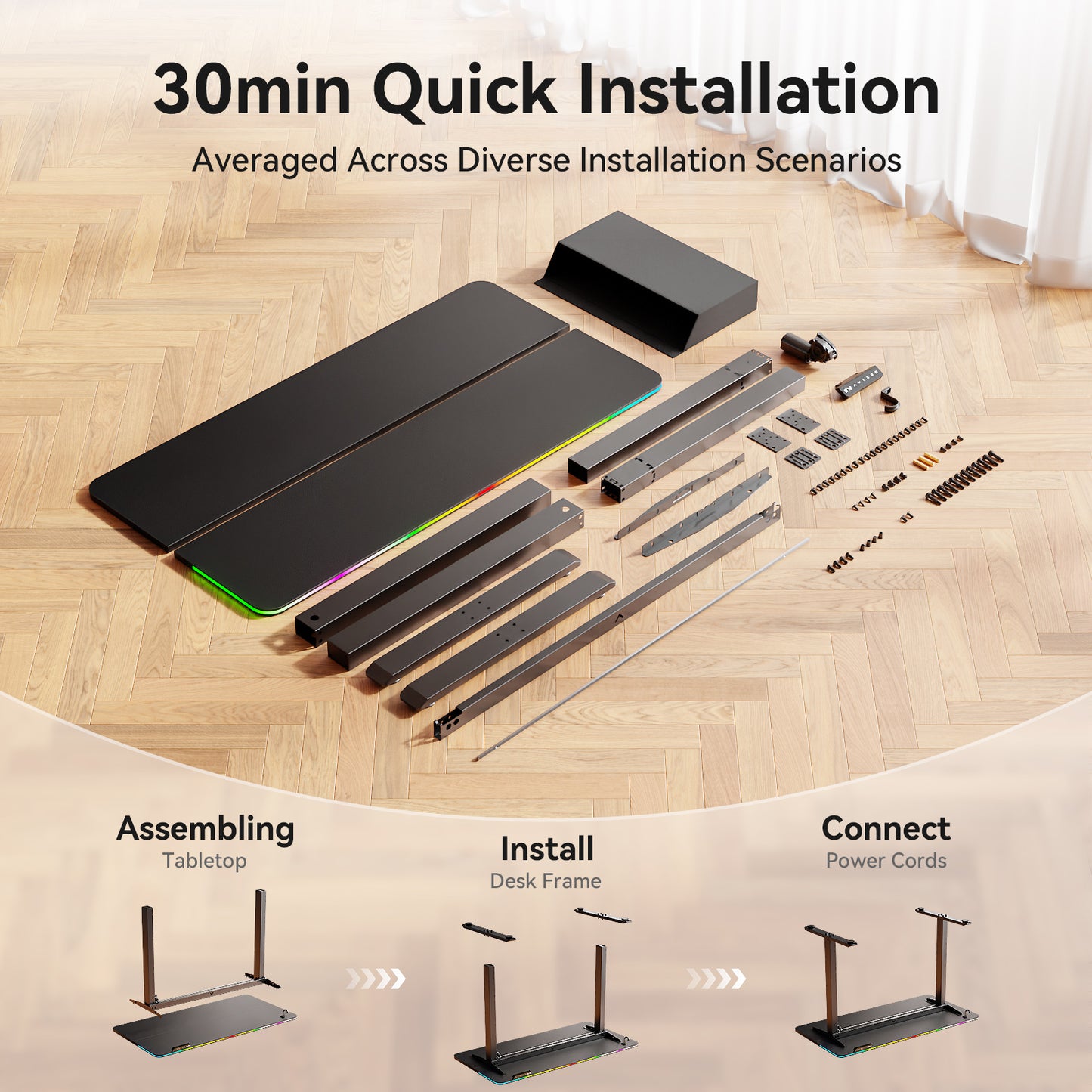 Satifur Electric Standing Desk 47.24" x 23.62", Ergonomic Computer Desk with Memory Preset, Height Adjustable Sit Stand Desk with Hooks & Storage, Black