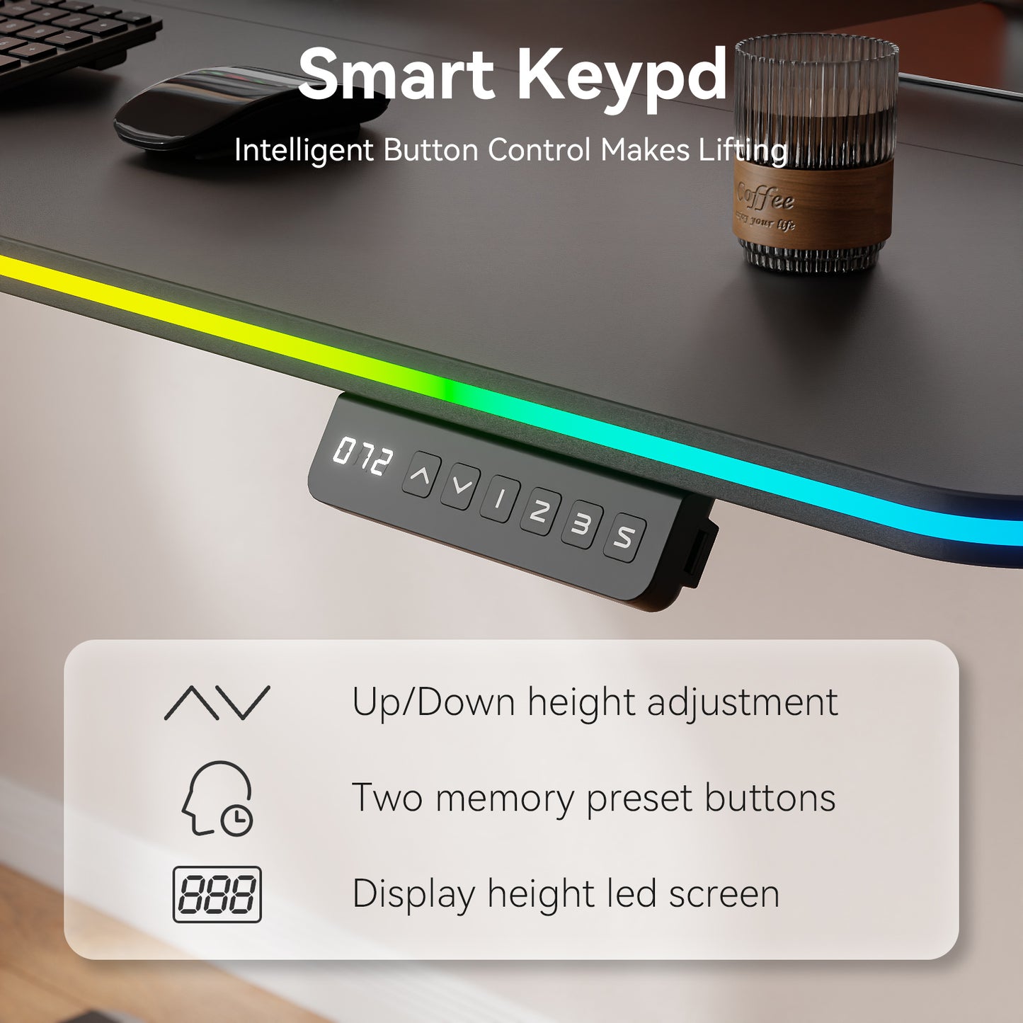 Satifur Electric Standing Desk 47.24" x 23.62", Ergonomic Computer Desk with Memory Preset, Height Adjustable Sit Stand Desk with Hooks & Storage, Black