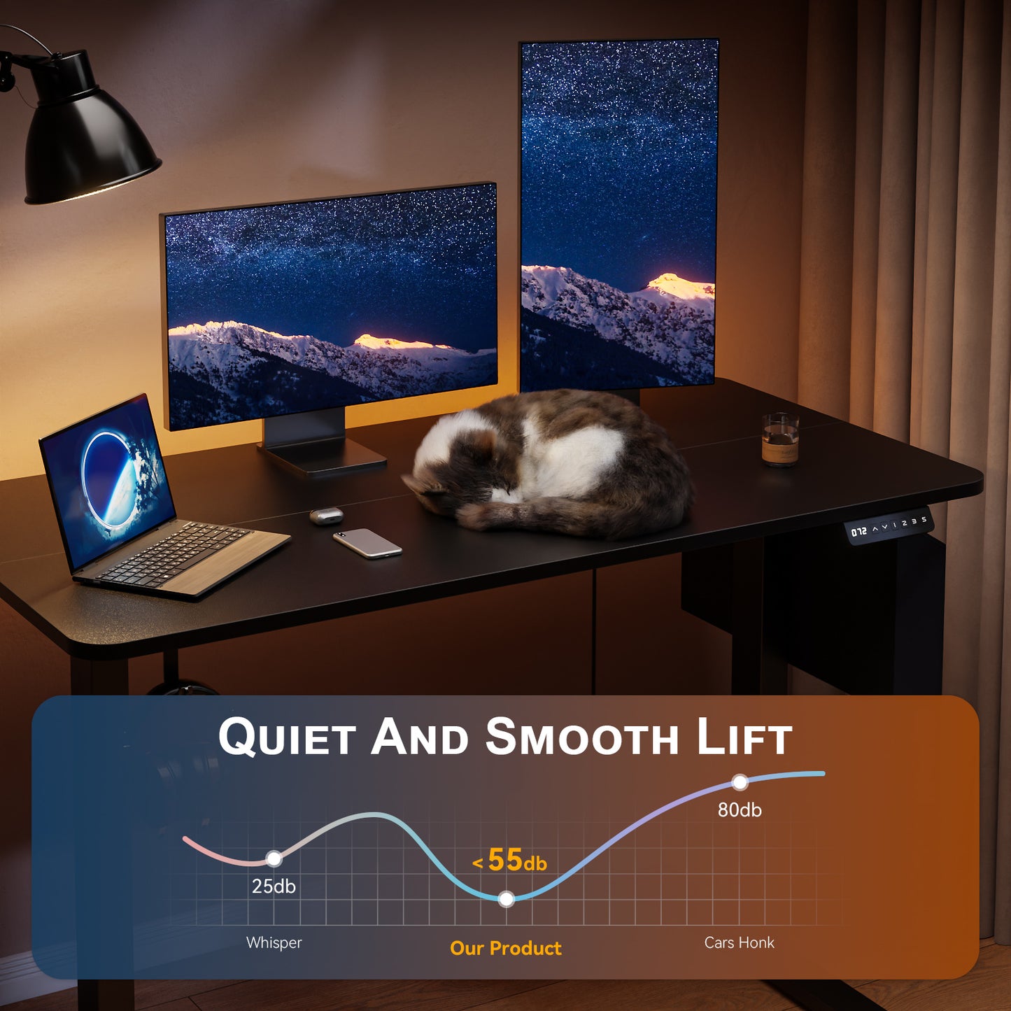 Satifur Electric Standing Desk 47.24" x 23.62", Ergonomic Computer Desk with Memory Preset, Height Adjustable Sit Stand Desk with Hooks & Storage, Black