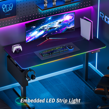 Satifur Electric Standing Desk 47.24" x 23.62", Ergonomic Computer Desk with Memory Preset, Height Adjustable Sit Stand Desk with Hooks & Storage, Black