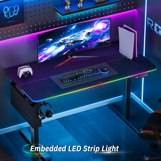 Satifur Electric Standing Desk 47.24" x 23.62", Ergonomic Computer Desk with Memory Preset, Height Adjustable Sit Stand Desk with Hooks & Storage, Black