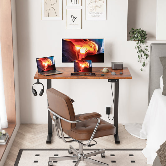 Satifur Electric Standing Desk 40", Ergonomic Computer Desk with Memory Preset, Height Adjustable Sit Stand Desk with Hooks & Storage, Rustic