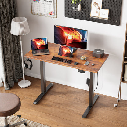 Satifur Electric Standing Desk 40", Ergonomic Computer Desk with Memory Preset, Height Adjustable Sit Stand Desk with Hooks & Storage, Rustic