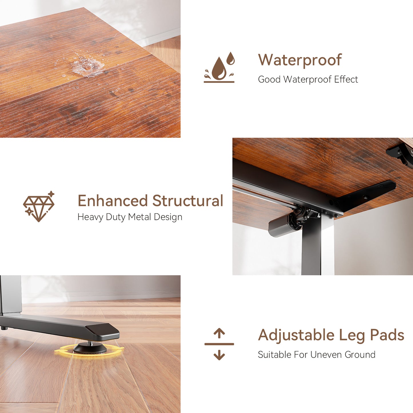 Satifur Electric Standing Desk 40", Ergonomic Computer Desk with Memory Preset, Height Adjustable Sit Stand Desk with Hooks & Storage, Rustic