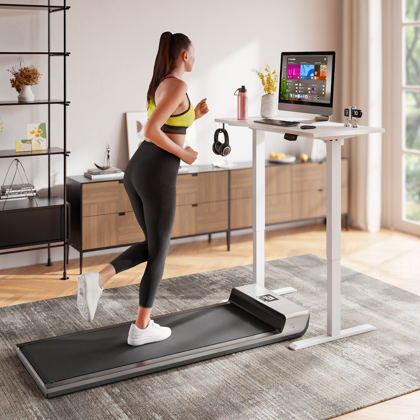 Satifur Electric Standing Desk 40", Ergonomic Computer Desk with Memory Preset, Height Adjustable Sit Stand Desk with Hooks & Storage, White