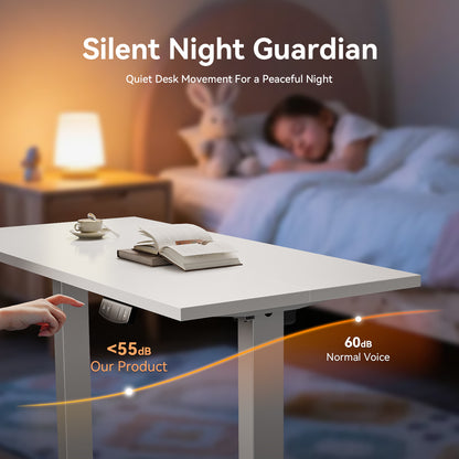 Satifur Electric Standing Desk 40", Ergonomic Computer Desk with Memory Preset, Height Adjustable Sit Stand Desk with Hooks & Storage, White