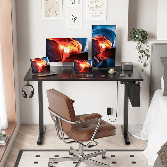 Satifur Electric Standing Desk 40", Ergonomic Computer Desk with Memory Preset, Height Adjustable Sit Stand Desk with Hooks & Storage, Black