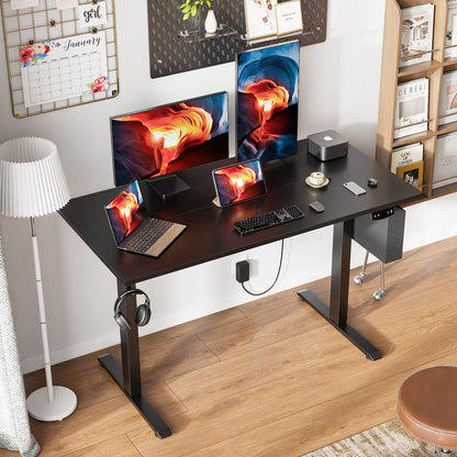 Satifur Electric Standing Desk 40", Ergonomic Computer Desk with Memory Preset, Height Adjustable Sit Stand Desk with Hooks & Storage, Black