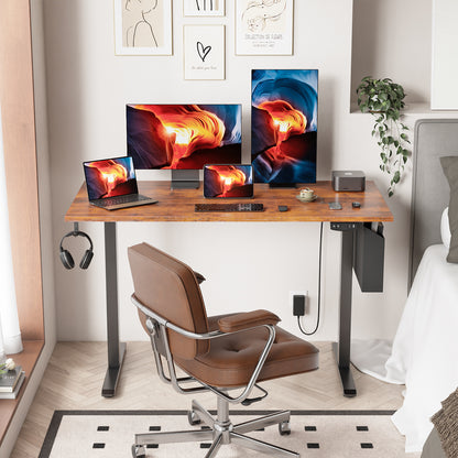 Satifur Electric Standing Desk 48", Ergonomic Computer Desk with Memory Preset, Height Adjustable Sit Stand Desk with Hooks & Storage, Rustic