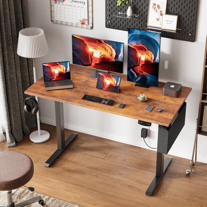 Satifur Electric Standing Desk 48", Ergonomic Computer Desk with Memory Preset, Height Adjustable Sit Stand Desk with Hooks & Storage, Rustic