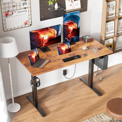 Satifur Electric Standing Desk 48", Ergonomic Computer Desk with Memory Preset, Height Adjustable Sit Stand Desk with Hooks & Storage, Rustic