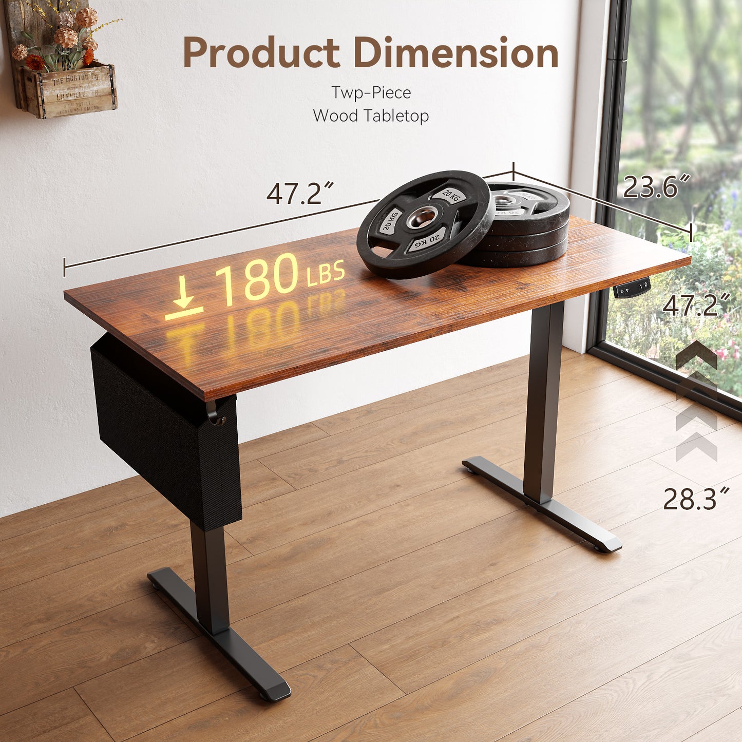 Satifur Electric Standing Desk 48", Ergonomic Computer Desk with Memory Preset, Height Adjustable Sit Stand Desk with Hooks & Storage, Rustic