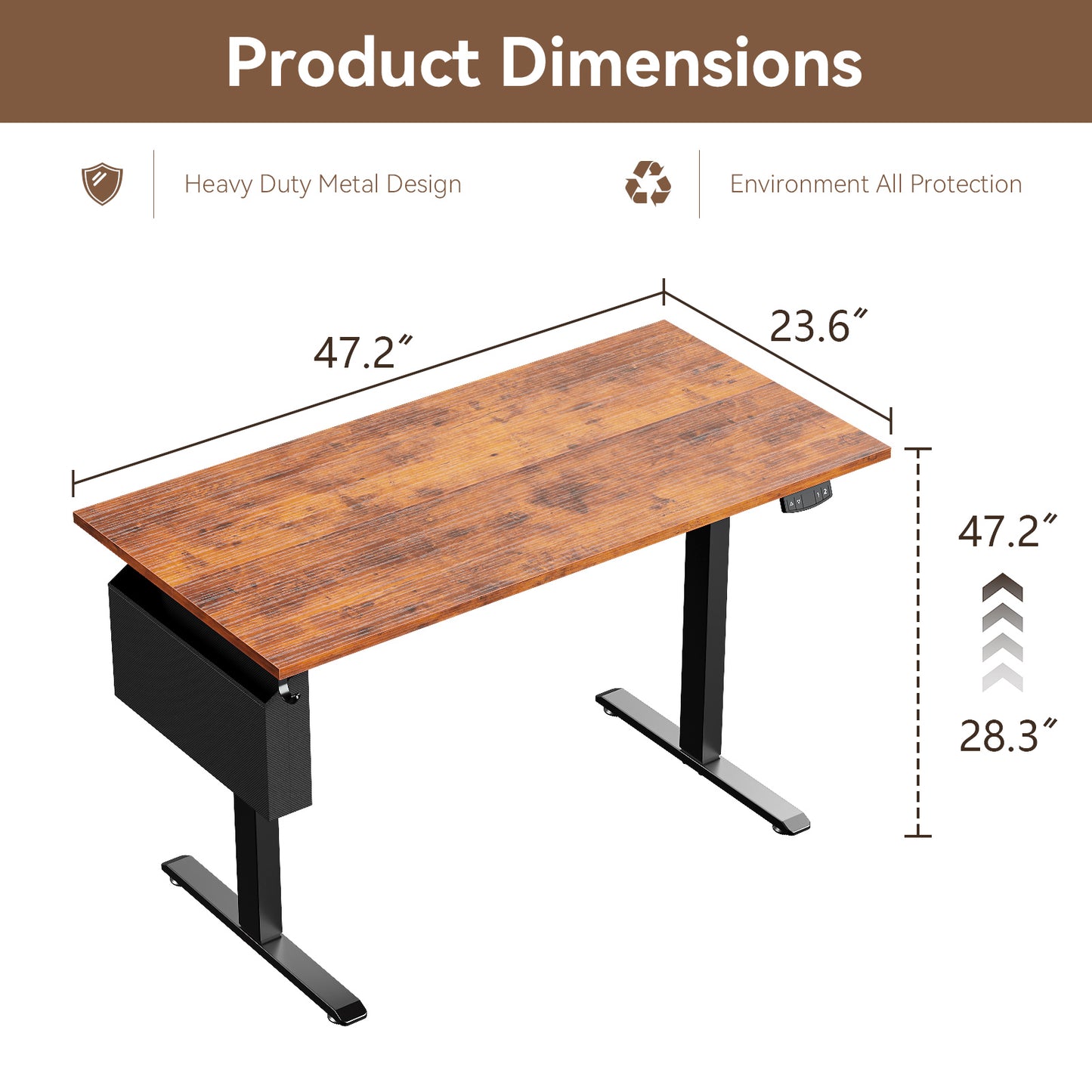 Satifur Electric Standing Desk 48", Ergonomic Computer Desk with Memory Preset, Height Adjustable Sit Stand Desk with Hooks & Storage, Rustic