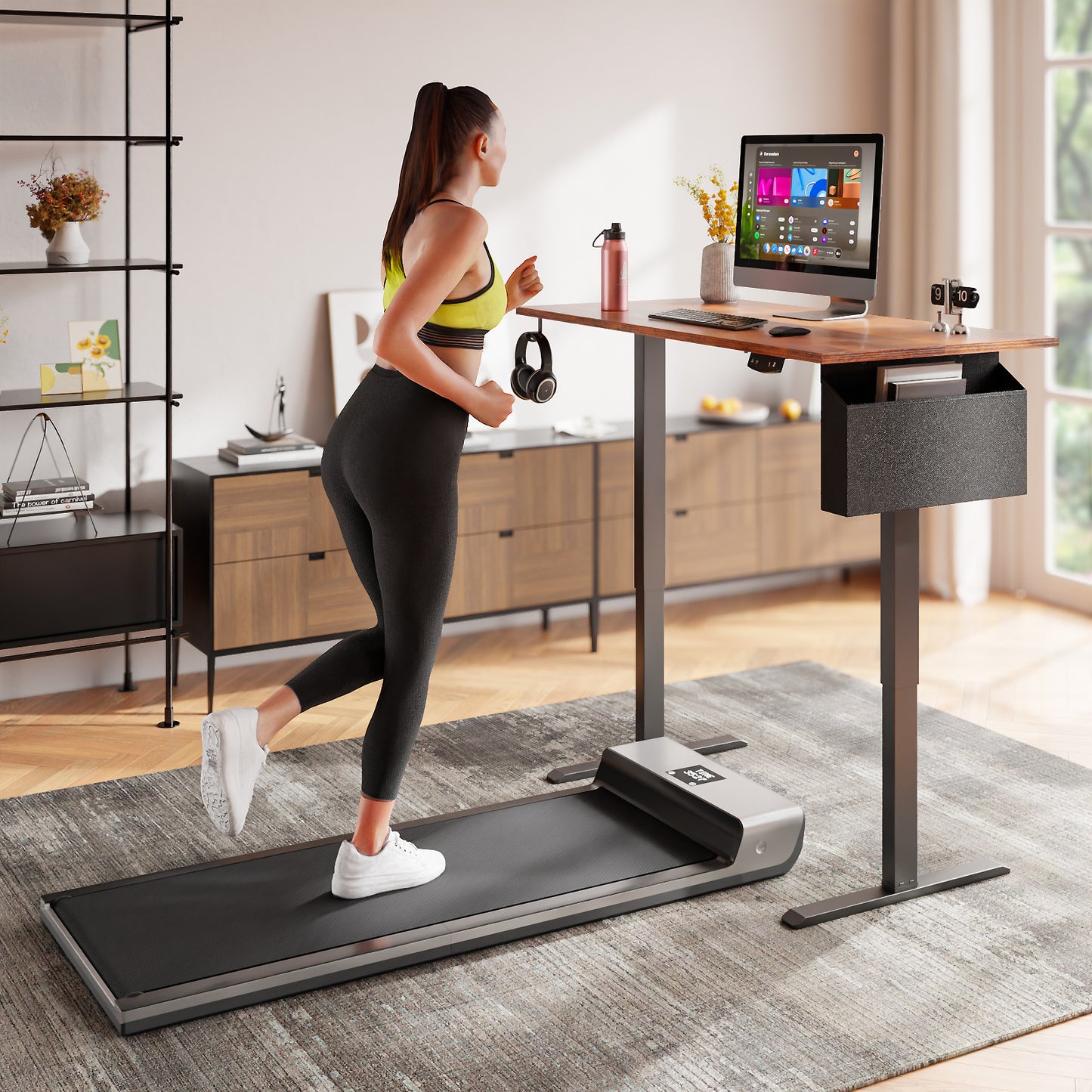 Satifur Electric Standing Desk 48", Ergonomic Computer Desk with Memory Preset, Height Adjustable Sit Stand Desk with Hooks & Storage, Rustic