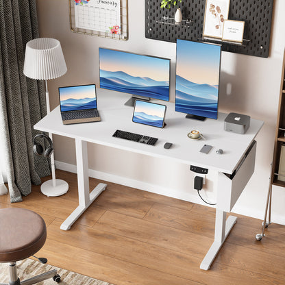 Satifur Electric Standing Desk 48", Ergonomic Computer Desk with Memory Preset, Height Adjustable Sit Stand Desk with Hooks & Storage, White