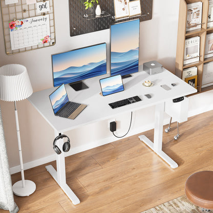 Satifur Electric Standing Desk 48", Ergonomic Computer Desk with Memory Preset, Height Adjustable Sit Stand Desk with Hooks & Storage, White