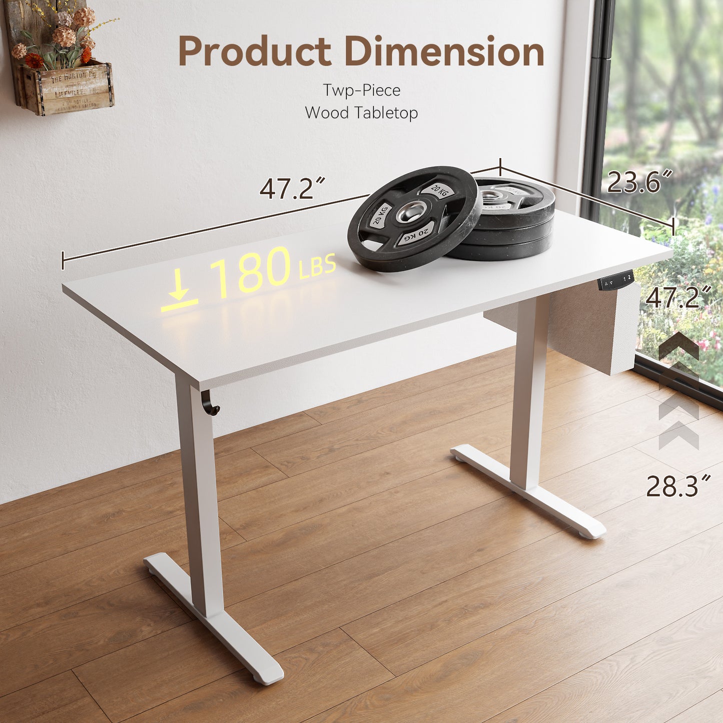Satifur Electric Standing Desk 48", Ergonomic Computer Desk with Memory Preset, Height Adjustable Sit Stand Desk with Hooks & Storage, White