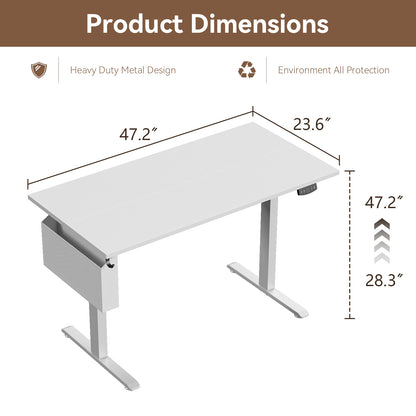 Satifur Electric Standing Desk 48", Ergonomic Computer Desk with Memory Preset, Height Adjustable Sit Stand Desk with Hooks & Storage, White