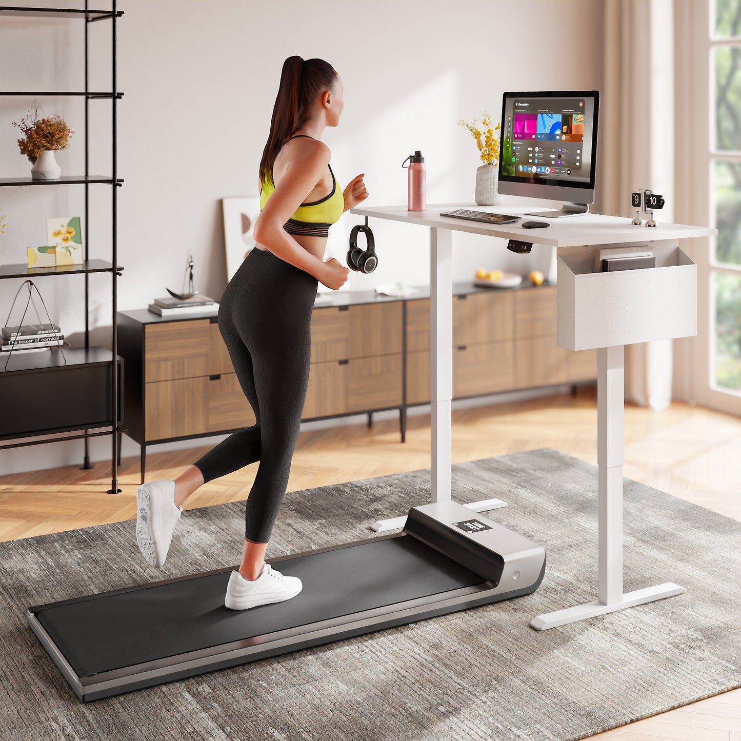 Satifur Electric Standing Desk 48", Ergonomic Computer Desk with Memory Preset, Height Adjustable Sit Stand Desk with Hooks & Storage, White