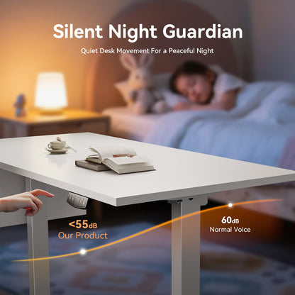 Satifur Electric Standing Desk 48", Ergonomic Computer Desk with Memory Preset, Height Adjustable Sit Stand Desk with Hooks & Storage, White