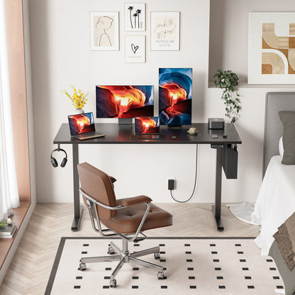 Satifur Electric Standing Desk 55", Ergonomic Computer Desk with Memory Preset, Height Adjustable Sit Stand Desk with Hooks & Storage, Black