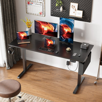 Satifur Electric Standing Desk 55", Ergonomic Computer Desk with Memory Preset, Height Adjustable Sit Stand Desk with Hooks & Storage, Black